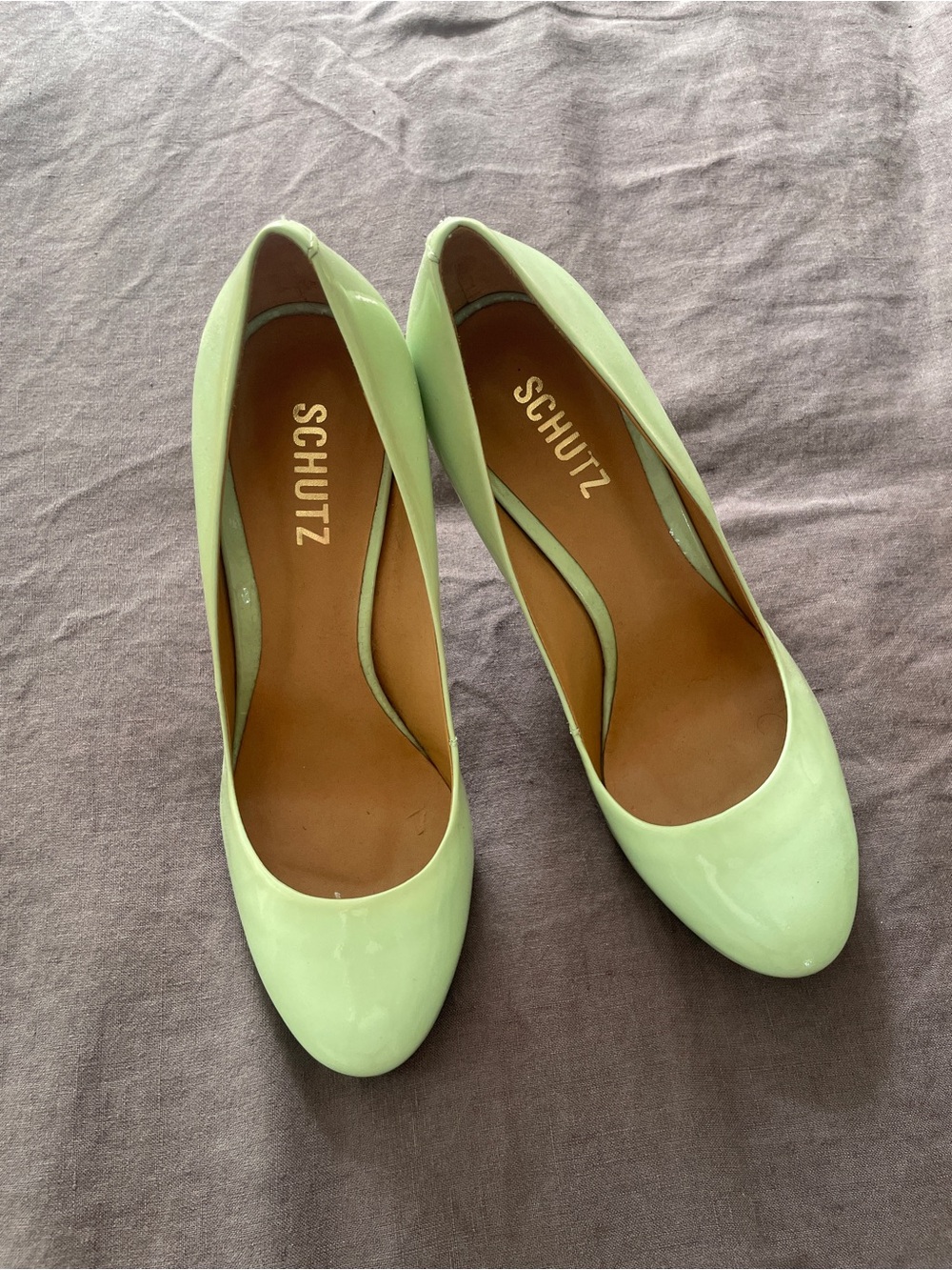 SCHUTZ Mint Green Patent Leather Pumps